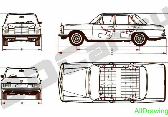 Mercedes-Benz W114 (Мерcедес-Бенз В114) - чертежи (рисунки) автомобиля